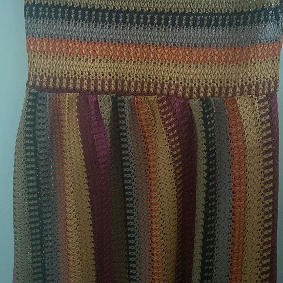 NWOT Nasty Gal Crochet Fuchsia Pink Tan Stripe Short Sleeve Maxi Dress - Picture 10 of 11